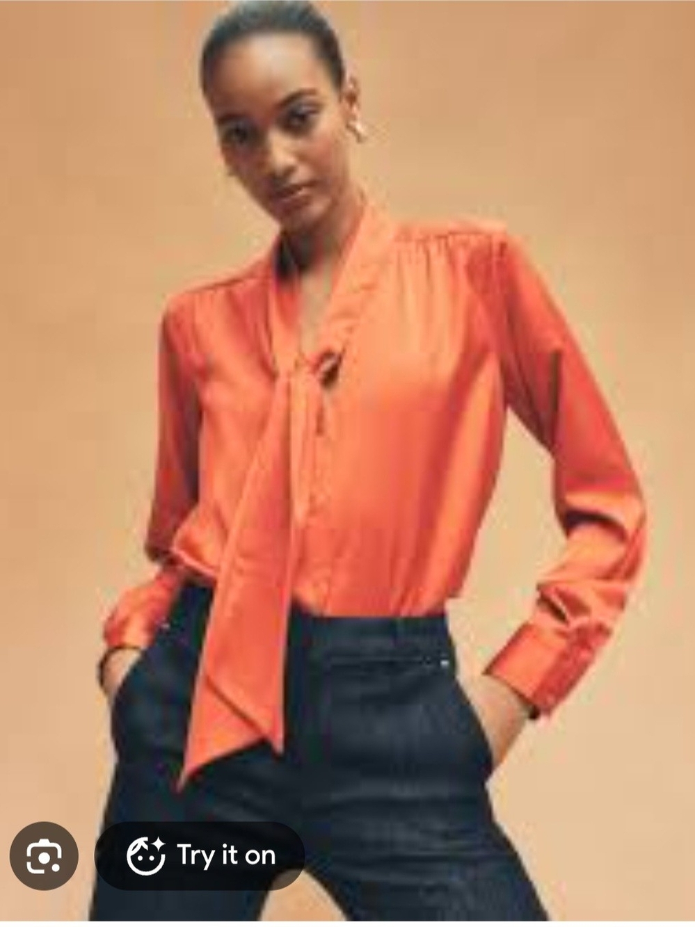Ann Taylor Polyester Plus Size Tie-Neck Blouse - Saffron (Rust) Color. Size Xxl